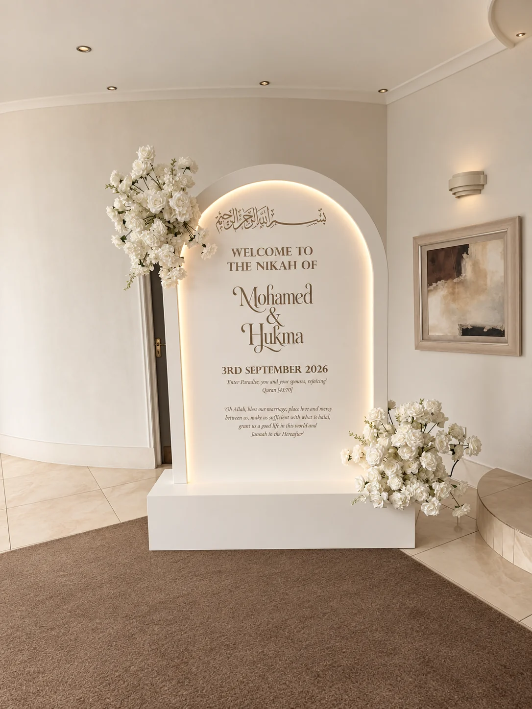 Illuminated personalised wedding welcome board